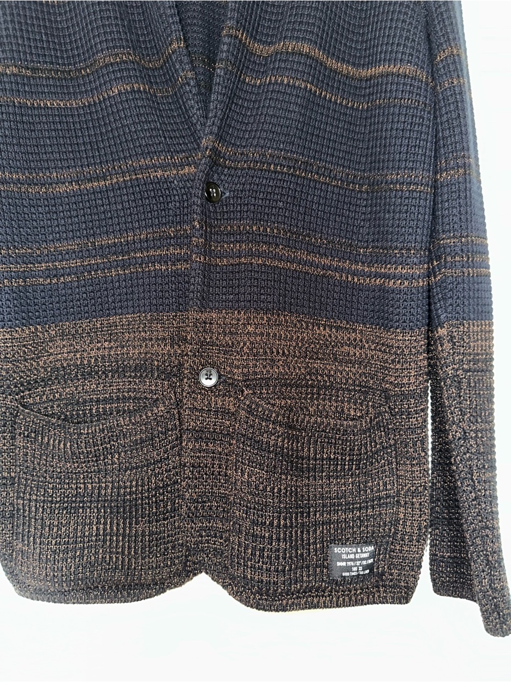 Scotch & Soda Navy and Brown Striped Waffle-Knit Cardigan